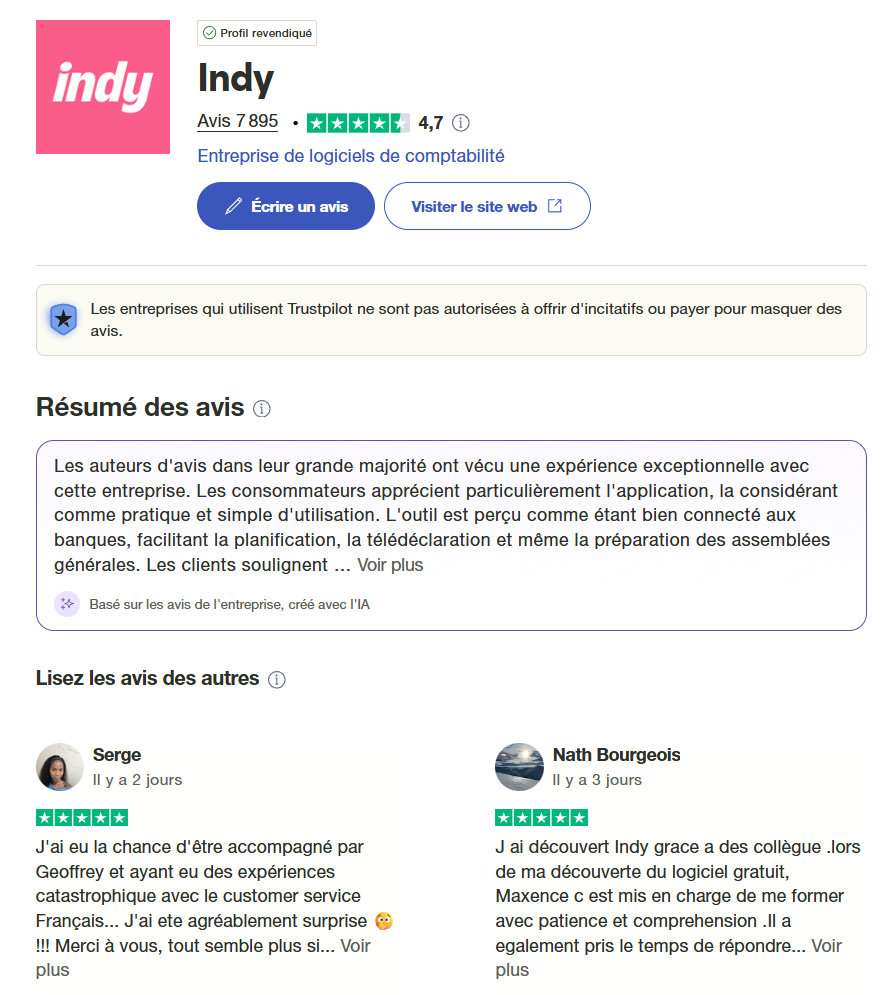 Avis Indy truspilot