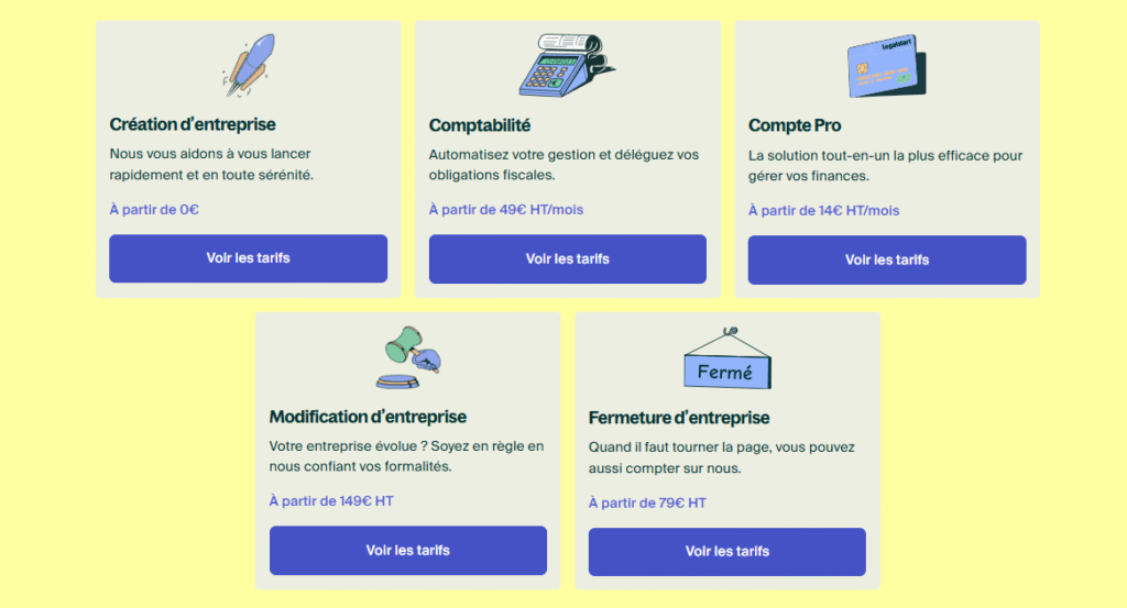 Tarifs Legalstart