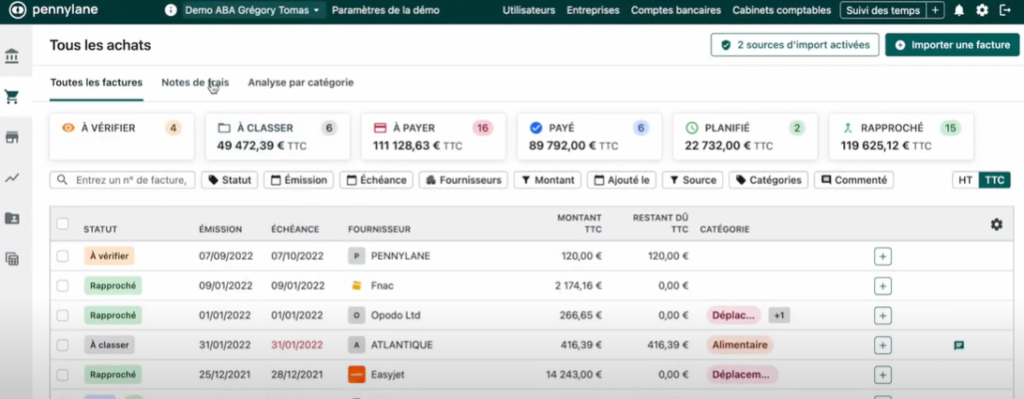 Gestion des achat avec pennylane