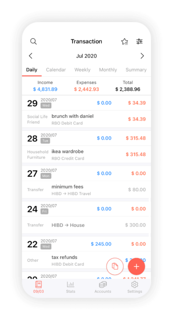 Money manager transaction