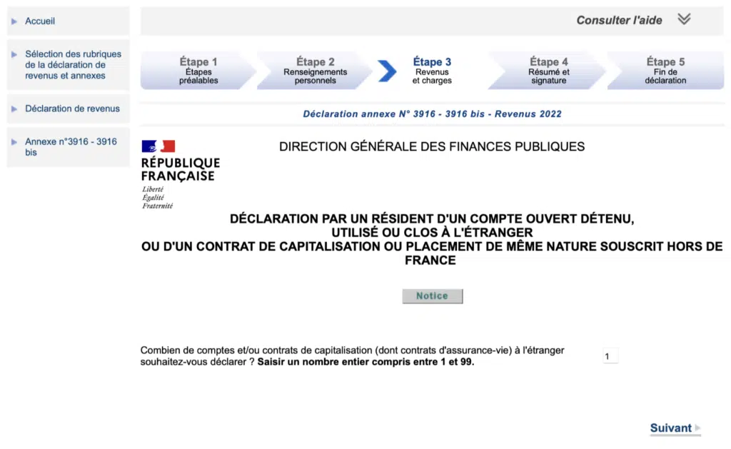 déclaration des comptes à l’étranger (Cerfa 3916-bis)